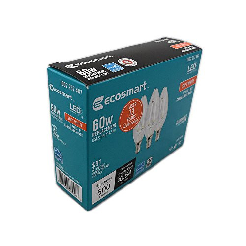 Ecosmart 60W Equivalent Soft White B11 Filament E12 Energy Star and Dimmable LED Light Bulb (3-Pack)