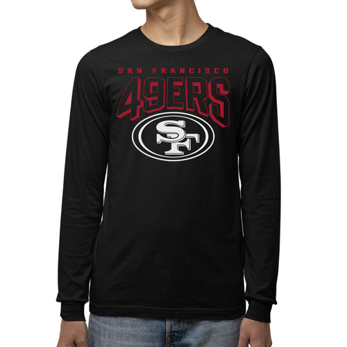 Junk Food Clothing x NFL - San Francisco 49ers - Bold Logo - Unisex Adult Long Sleeve T-Shirt for Men and Women - Size Large