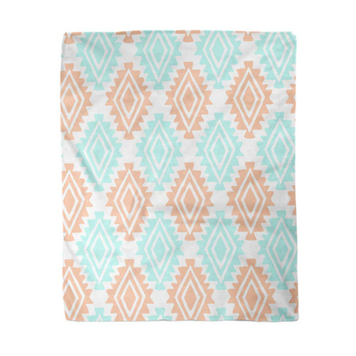rouihot 60x80 Inches Flannel Throw Blanket Blue Pattern Southwest Inspired Block Navajo Coral Simple Mint Home Decorative Warm Cozy Soft Blanket for Couch Sofa Bed