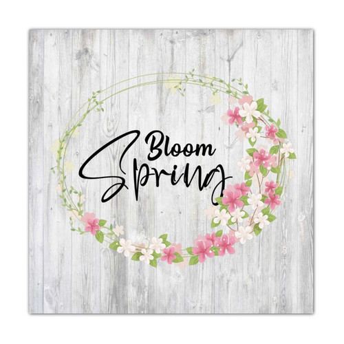 CustonCares Bloom Spring Wooden Sign Wall Decor Funny Circle Garland Wreath Signs Antique Wood Plank Hanging Sign for Kitchen Laundry Front Door 16x16in