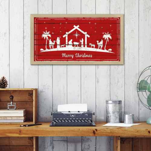 Merry Christmas Oh Holy Night Wall Art Motto Decor Framed Wooden Signs Inspirational Christmas Baby Jesus Signs Positive Wooden Plaque Sign for Kitchen Laundry Mantel 12x22in