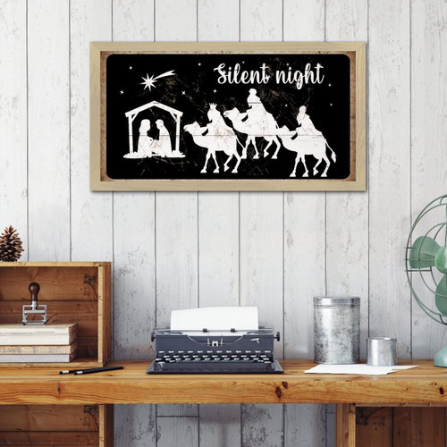 Merry Christmas Oh Holy Night Wall Decorative Framed Wooden Signs Rustic First Christmas Santa Claus Signs Country Wood Sign Plaque for Home Laundry Cabin 12x22in