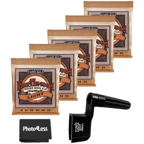 Ernie Ball Earthwood Light Phosphor Bronze Acoustic Guitar Strings - 11-52 Gauge (5) + Pegwinger String Winder