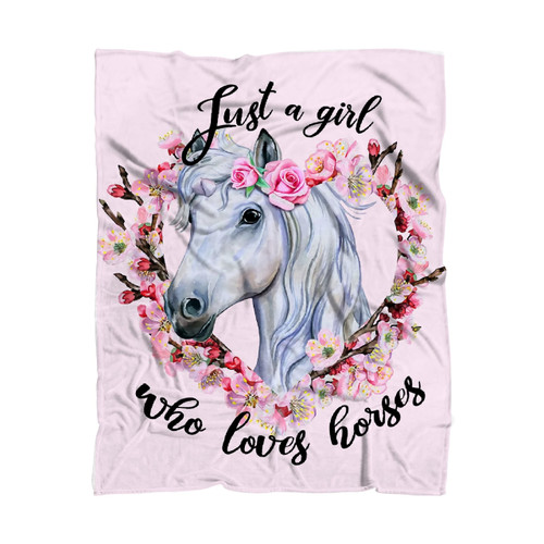 Throw Blanket Just A Girl Who Loves Horses Floral Horse Flannel Fleece Microfiber Bed Couch Picnic Soft Cozy Lightweight Gifts 60"x50"for Teens