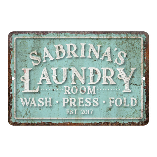 Personalized Vintage Distressed Look Mint Laundry Wash Press Fold Metal Room Sign (11x14 Inches)