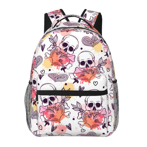 BoeHiop Skull and Heart Lightweight Laptop Backpack for Women Men College Bookbag Casual Daypack Travel Bag BoeHiop Skull and Heart Lightweight Laptop Backpack for Women Men College Bookbag Casual Daypack Travel Bag