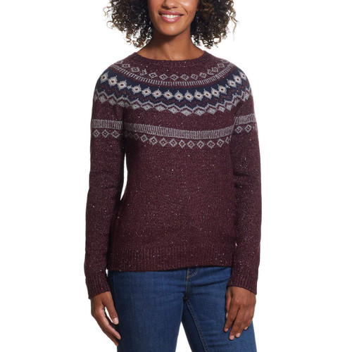 Weatherproof Vintage Ladies' Crew Neck Fairisle Sweater/Medium/Long Sleeve,Wine