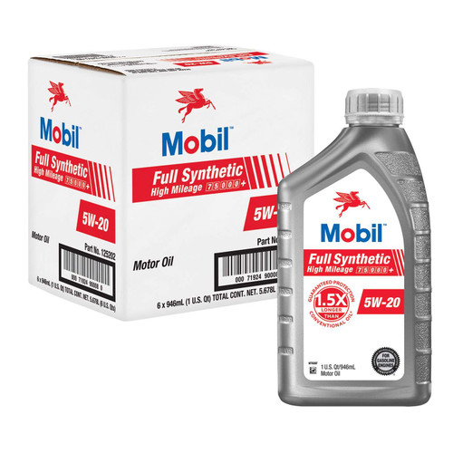 Mobil Full Synthetic High Mileage Motor Oil 5W-20, 1 Quart (6-pack)