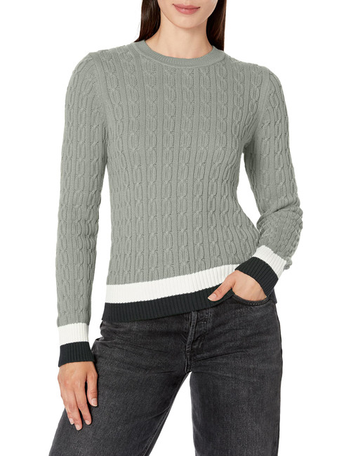 Tommy Hilfiger Women's Everyday Crewneck Cable Sweater, Medium Heather Grey Multi