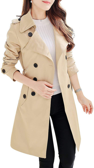 NANJUN Women's Double Breasted Trench Coat Overcoat (khaki 12)