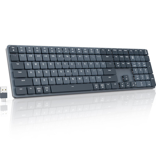 Wireless Bluetooth Keyboard LED Backlit, Multi-Device Rechargeable Mechanical Keyboard with Low Profile Red Switch, Full Size Wireless Computer Keyboard for Windows Mac Laptop PC, Black