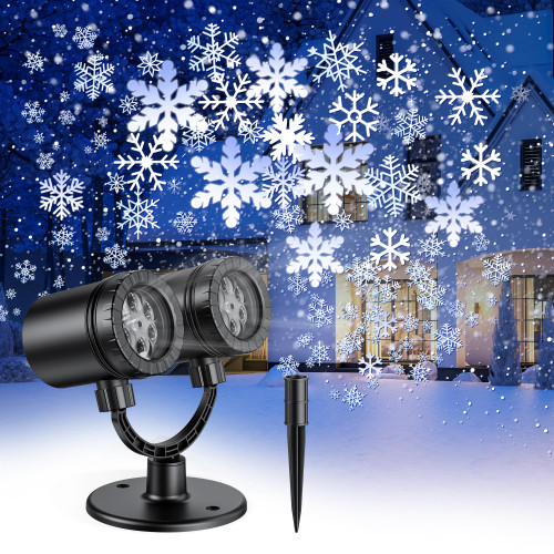 Christmas Snowflake Projector Lights Outdoor, Double Head Snowfall Led Lights Waterproof, Landscape Decorative Lighting Projection Lamp for Xmas Holiday Wedding Indoor Garden Patio Party Decoration