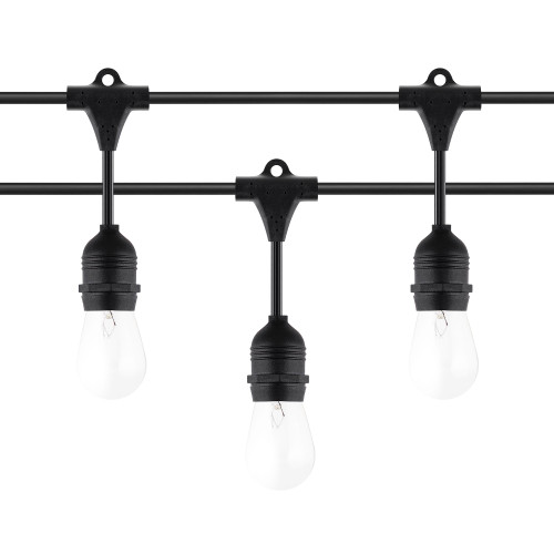 Bktech 48 Ft Weatherproof Outdoor String Lights - UL Listed - Commercial String Lights with 15 Hanging Sockets -18 11Watts S14 Edison Vintage Bulbs Included - Black - Perfect Bistro Porch Patio Lights