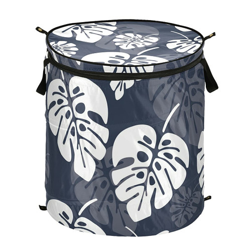 Summer Tropical Leaves Pop Up Laundry Hamper Collapsible with Lid Dirty Clothes Hamper Laundry Basket Foldable Storage Organizer for Laundromat, Dorm, Apartment
