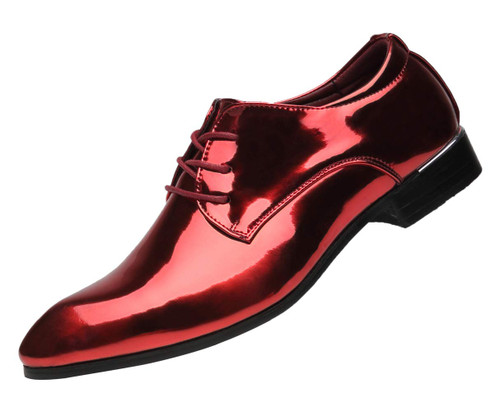 Men's Oxford Shoes Dress Pointed Toe Shiny Patent Leather Lace Up Casual Prom Party Shoes Red 13 US