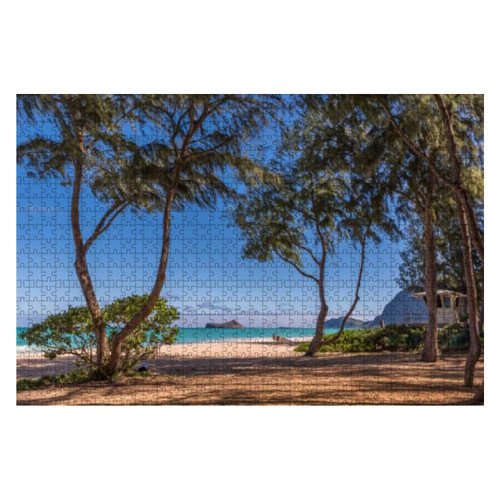 Jigsaw Puzzles 1000 Pieces for Adults Kids - Waimanalo Beach a Lifeguard Tower Ironwood Trees Hawaii Large Puzzles Pieces Fit Together Educational Intellectual Fun Game