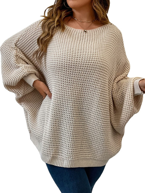 SOLY HUX Women's Plus Size Crewneck Long Sleeve Tops Casual Sweater Pullover Shirts Apricot 3XL