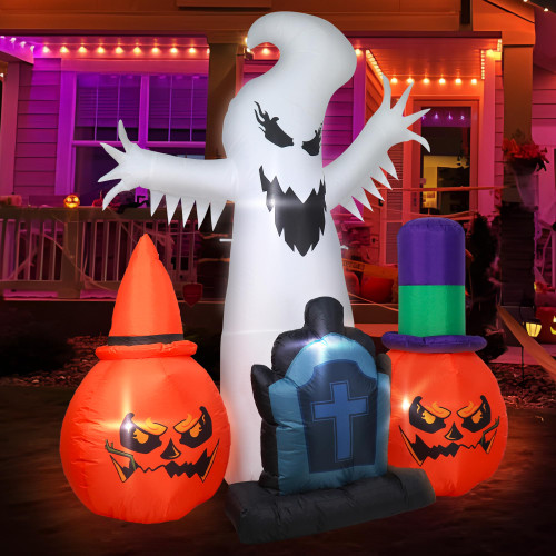 Halloween Inflatables White Ghost & Exploding Pumpkins & Tombstone-with LED Lights Built for Halloween Party Outdoor, Yard, Garden, Lawn Decorations
