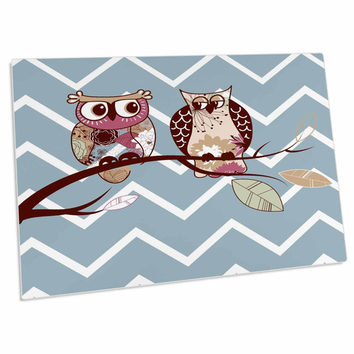 3dRose PS Animals - Two Owls Hanging Out in a Chevron Sky - Desk Pad Place Mats (dpd-162263-1)