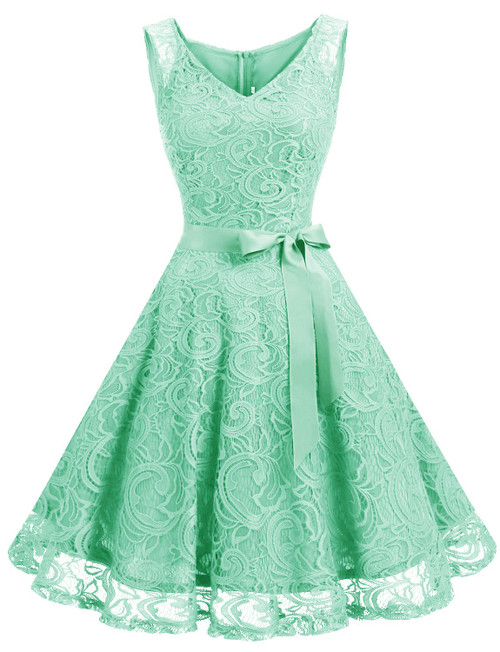 Dressystar 0010 Women Floral Lace Bridesmaid Party Dress Short Prom Dress V Neck Mint XL Dressystar 0010 Women Floral Lace Bridesmaid Party Dress Short Prom Dress V Neck Mint XL
