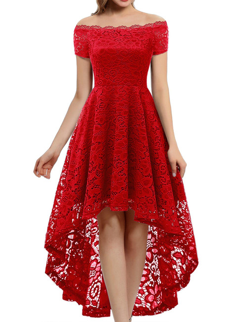 Dressystar Women's Lace Cocktail Dress Hi-Lo Off Shoulder Bridesmaid Swing Formal Party Dress 0042 Red M Dressystar Women's Lace Cocktail Dress Hi-Lo Off Shoulder Bridesmaid Swing Formal Party Dress 0042 Red M