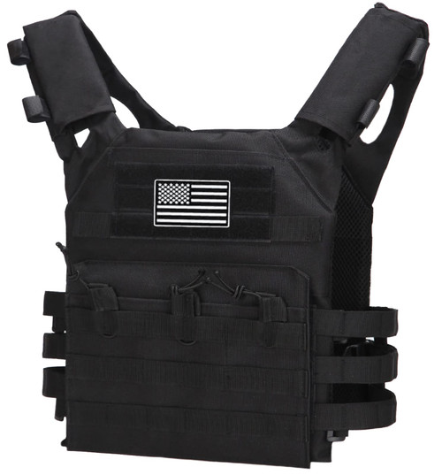 LIMHOO Tactical Vest Adjustable Modular Molle Game Protective Vest with USA Flag Patch (Black)