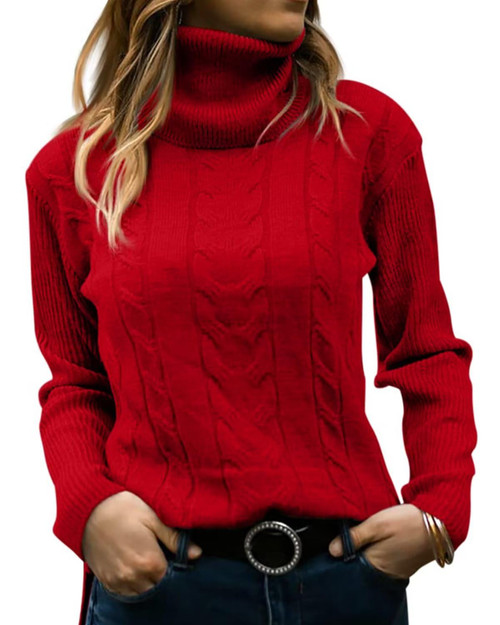 FEKOAFE Women's Turtleneck Long Sleeve Lightweight Sweater for Women 2023 Winter High Neck Pullover Sweaters Red-L