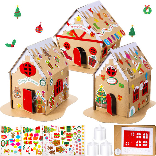 9 Sets Christmas Gingerbread House Kit Kids Christmas Craft Kit Cardboard Gingerbread House Decor Christmas Craft House Make a Gingerbread House Holiday Crafts for Christmas Party DIY Craft Supplies
