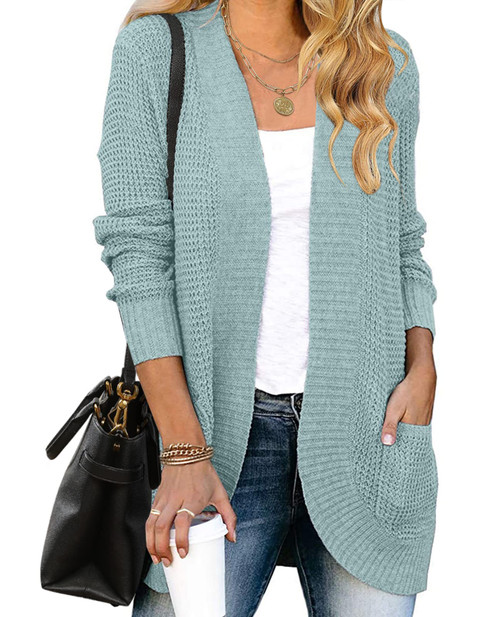 MEROKEETY Women's 2023 Fall Long Sleeve Open Front Cardigans Chunky Knit Draped Sweaters Outwear Mint L