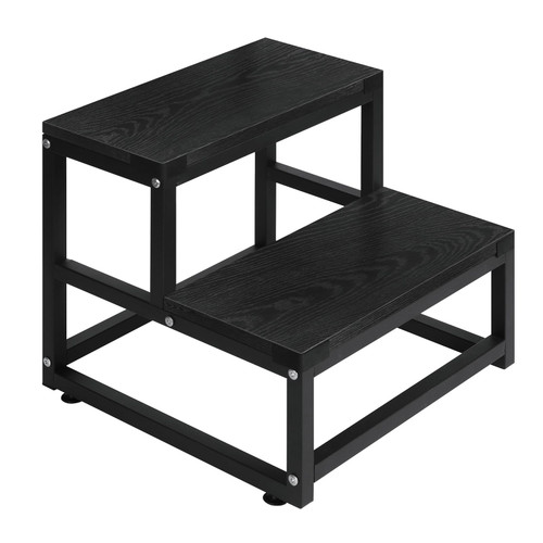 LIANTRAL Step Stools for Adults Kids, 2 Step Stool, Heavy Duty Steel & Sturdy Wooden Step Stool Helper, Supports Up to 500lb, Foot Stool for High Bed Kitchen Bathroom - Black