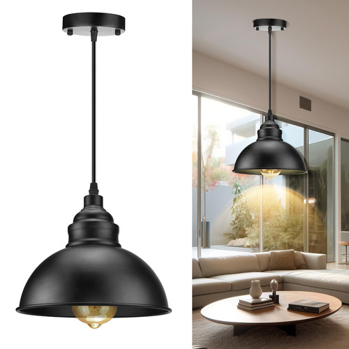 Modern Pendant Light Fixtures, Hanging Light Fixtures with E26 Base, Metal Rustic Vintage Farmhouse Ceiling Lamp, Industrial Black Pendant Lighting for Hallway Kitchen Island Dining Room Living Room