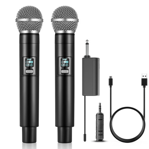 ALPOWL Wireless Microphone, UHF Dual Handheld Cordless Microphone with Rechargeable Receiver, 40H Duration, 200ft Range, Microphone for Singing, Karaoke, Church, Speech, Wedding, Party Singing