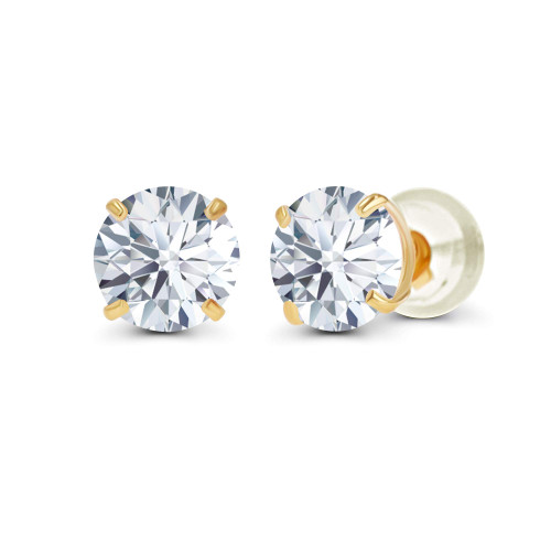 Genuine 10K Solid Yellow Gold 6mm Round Natural White Topaz April Birthstone Stud Earrings