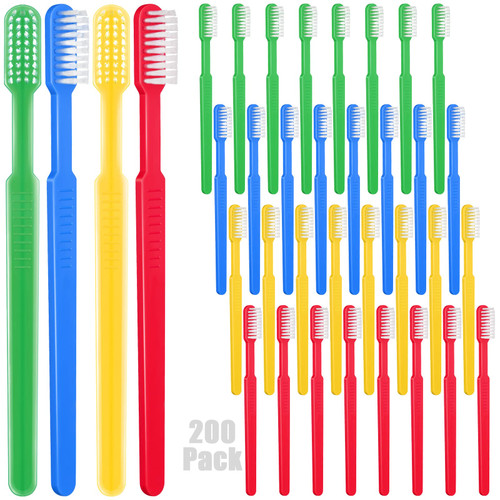 200 Pack Prepasted Disposable Toothbrushes Individually Wrapped Soft Bristle Travel Tooth Brush Single Use Wrapped for Hotel, Camping, Travel, No Water Needed, 4 Colors