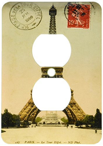 3dRose lsp_171758_6 Image of 1909 Paris Postcard with Eiffel Tower and Stamp Light Switch Cover