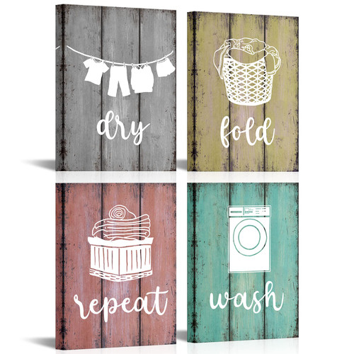 SkenoArt Vintage Laundry Room Canvas Wall Art Rustic Laundry Rules Prints Signs Framed Funny Quote Painting Picture Home Bathroom Laundry Room Decor Ready to Hang