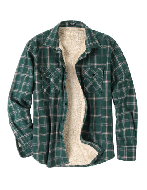 COOFANDY Men's Regular-Fit Long-Sleeve Two-Pocket Flannel Shirt Cotton Plaid Jacket Winter Green XX-Large