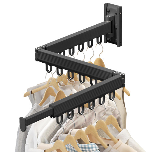 CHAHUANV Wall Mounted Clothes Drying Rack,Laundry Drying Rack Wall Mount,Laundry Clothes Hanger,Drying Rack Clothing,Retractable Laundry Rack for Hanging Clothes,Collapsible,Foldable,Black-Rings