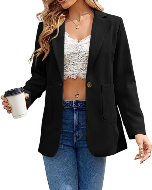 Womens Business Casual Blazers Long Sleeve Lapel Open Front Work Office Button Suit Jackets Black Womens Business Casual Blazers Long Sleeve Lapel Open Front Work Office Button Suit Jackets Black