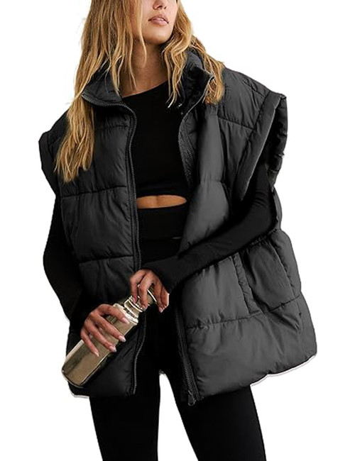 InterNos Womens Winter Puffer Vest Zip Up Stand Collar Sleeveless Padded Gilet Puffy Jacket (0785-Black-S) InterNos Womens Winter Puffer Vest Zip Up Stand Collar Sleeveless Padded Gilet Puffy Jacket (0785-Black-S)