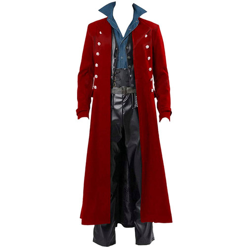 BITSEACOCO Mens Vintage Victorian Steampunk Jacket, Gothic Renaissance Medieval Frock Coat Cosplay Halloween Costume Tailcoat (wine red, XL)