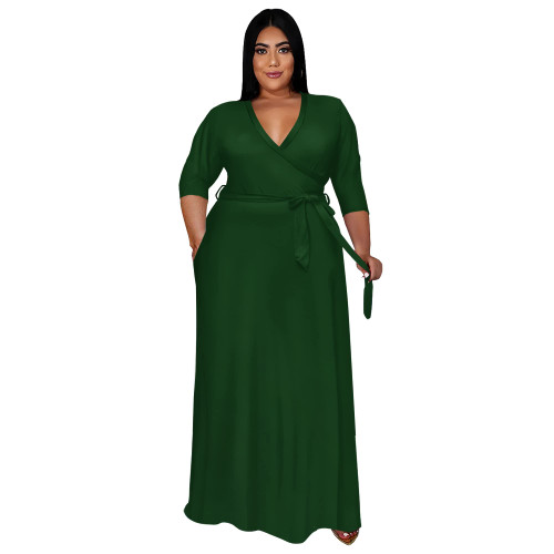 Runwind Plus Size Maxi Dress Sexy 3/4 Sleeve V Neck Plus Size Evening Dresses Ink Green 3XL