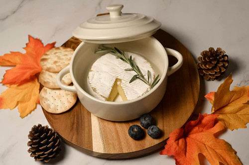 WILD EYE, Caquelon Pour Brie - 2 Piece Ceramic Brie Baker, Side Handles, Cream WILD EYE, Caquelon Pour Brie - 2 Piece Ceramic Brie Baker, Side Handles, Cream
