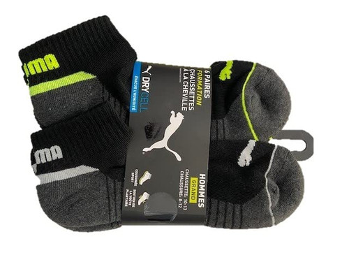 PUMA 6 PAIRS TRAINING QUARTER CREW MEN'S LARGE SOCK 10-13 SHOE 8-12 SPORT CUSHION ARCH SUPPORT DRYCELL