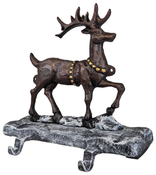 Lulu Decor, Cast Iron Deer Christmas Stocking Holder, Mantel Hanger, 2 Hooks, Strong Heavy Hooks