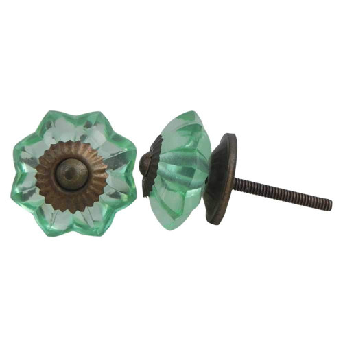 Indian Shelf 12 Pieces Vintage Drawer Pulls and Knobs | Marigold Flower Cabinet Pulls | Mint Cupboard Door Knobs | Glass Cute Cabinet Knobs | Western Drawer Knobs | Knobs for Dresser