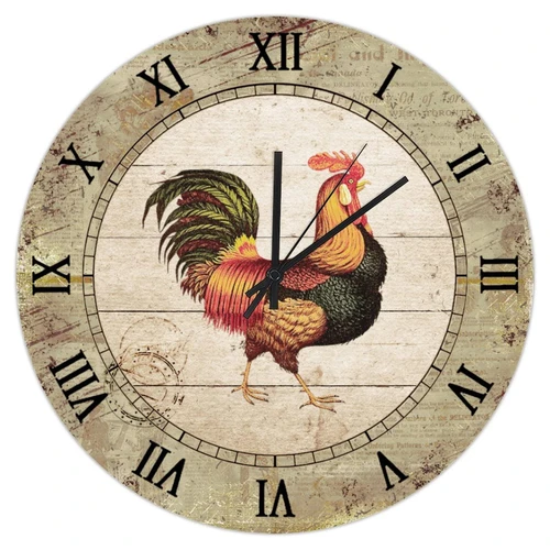 Vintage Rooster Hanging Clock 16in Rustic Farmhouse Wooden Wall Clocks Silent & Non-Ticking Quartz Battery Operated Clock Roman Numerals Large Wall Clock for Hallway Dining Room Laundry Room Bar