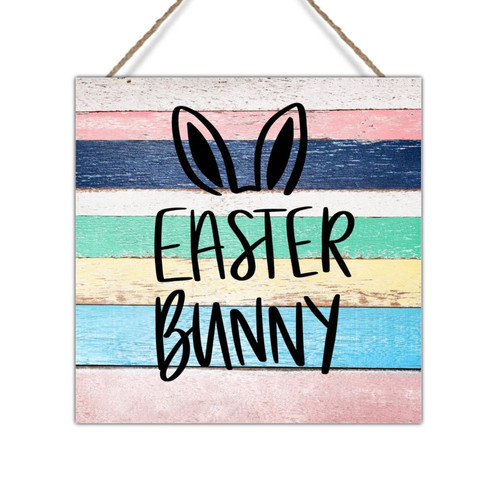 Swavecat Easter Family Bunny Easter Wood Wall Art Plaque Sweet Family Easter Rabbit Wood Sign Farmhouse Easter Decor Welcome Spring Wood Plaques Kitchen Laundry Room Wall Decor 16x16in