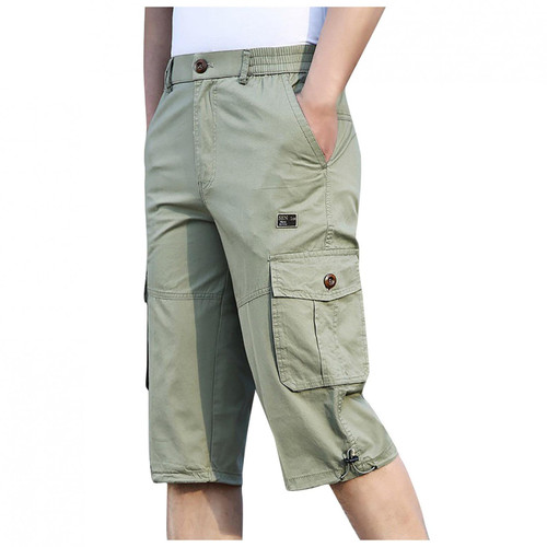 F_Gotal Mens Running Shorts, Men's 3/4 Long Capri Shorts Casual Elastic Waist Below Knee Twill Cotton Relaxed Cargo Shorts F_Gotal Mens Running Shorts, Men's 3/4 Long Capri Shorts Casual Elastic Waist Below Knee Twill Cotton Relaxed Cargo Shorts