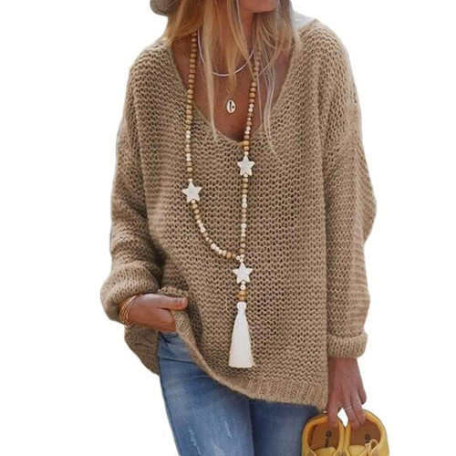 Women Casual Oversized V Neck Pullover Sweater Trendy Loose Lightweight Long Sleeve Knit Sweater Top Plus Size
